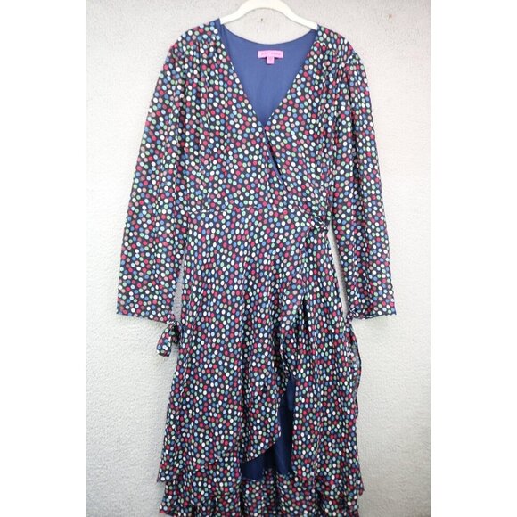 Betsy Johnson Polka Dot Long Sleeve Maxi Wrap Dress-Size 14-Fairy Grunge - Picture 1 of 14